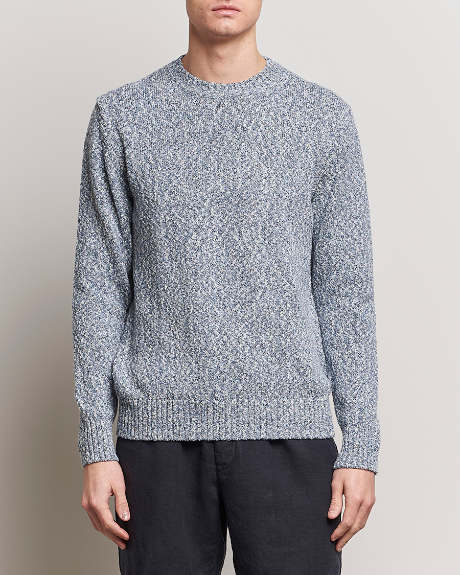 Hombres | Jerséis y prendas de punto | Altea | Cotton Mouline Crew Neck Pullover Blue Melange