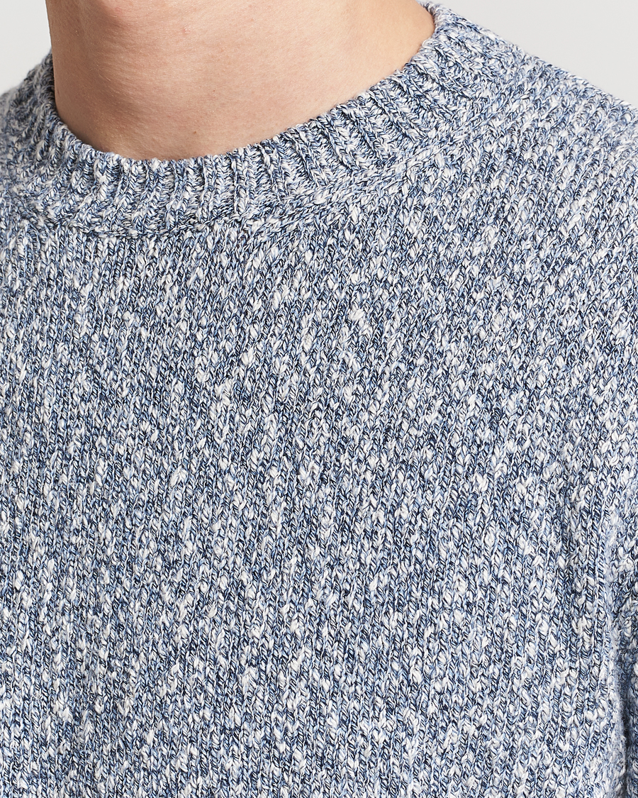 Hombres | Jerséis y prendas de punto | Altea | Cotton Mouline Crew Neck Pullover Blue Melange
