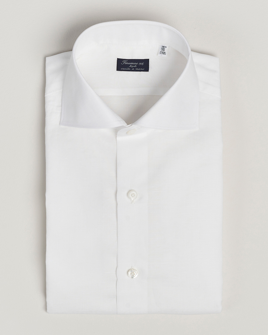 Hombres | Camisas | Finamore Napoli | Milano Slim Linen Dress Shirt White