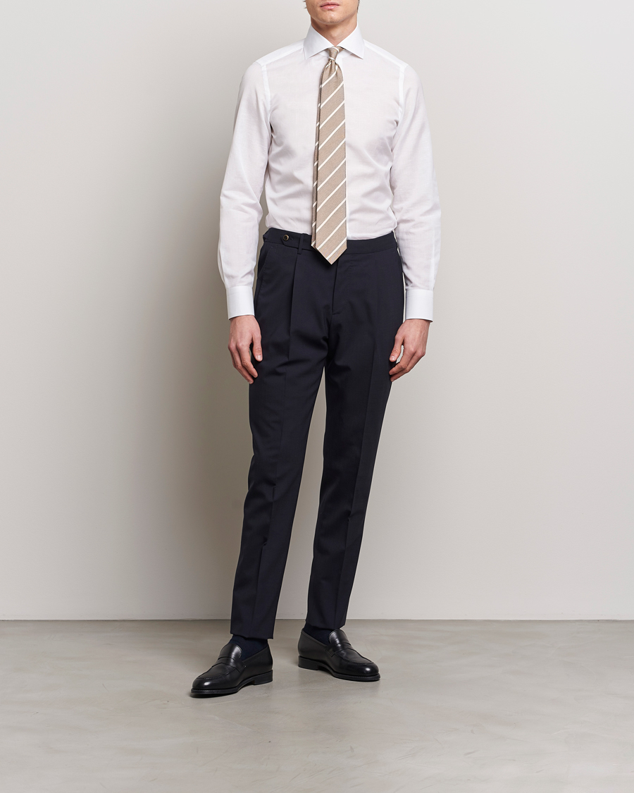 Hombres | Italian Department | Finamore Napoli | Milano Slim Linen Dress Shirt White