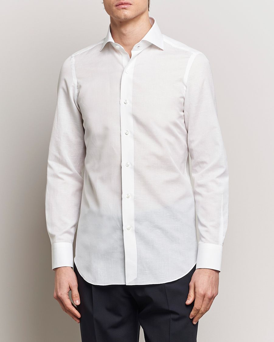 Hombres | Camisas | Finamore Napoli | Milano Slim Linen Dress Shirt White