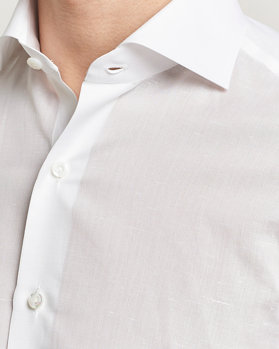 Hombres | Camisas | Finamore Napoli | Milano Slim Linen Dress Shirt White