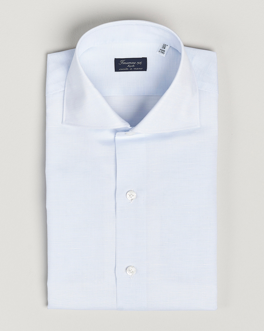 Hombres | Camisas | Finamore Napoli | Milano Slim Linen Dress Shirt Light Blue