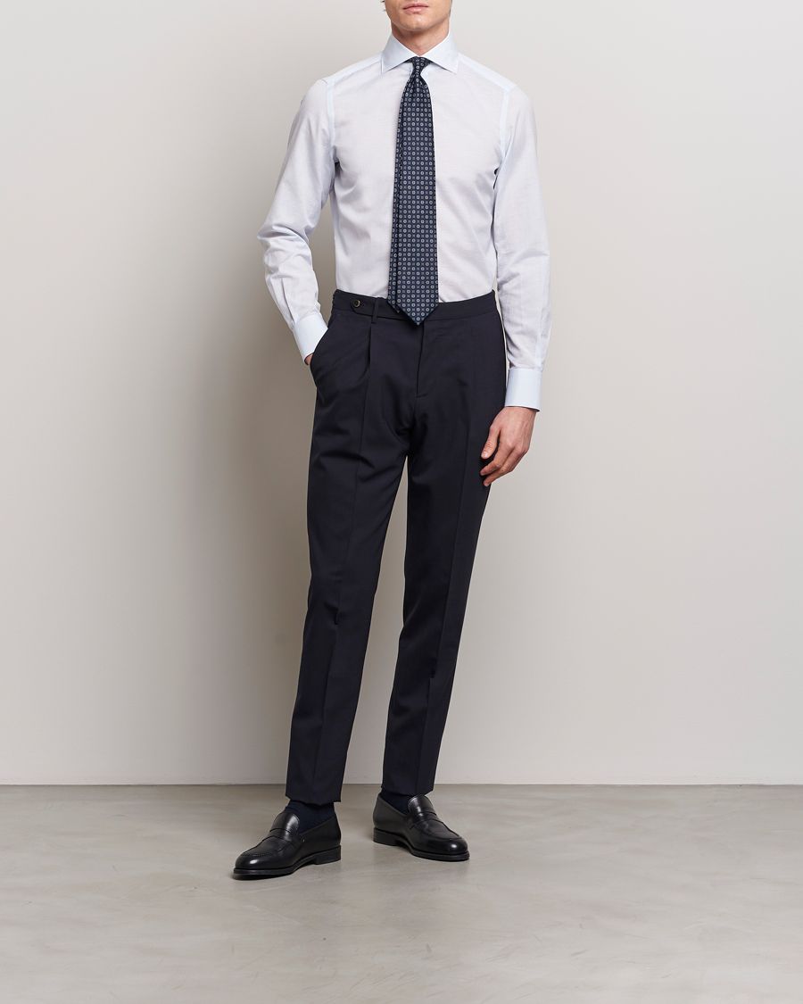 Hombres | Formal | Finamore Napoli | Milano Slim Linen Dress Shirt Light Blue