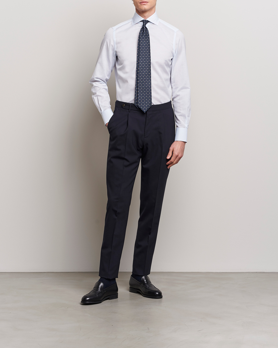 Hombres | Camisas | Finamore Napoli | Milano Slim Linen Dress Shirt Light Blue