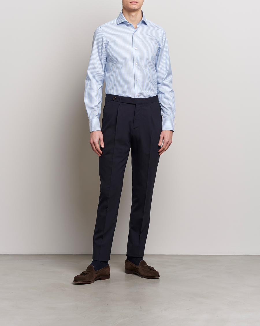 Hombres | Camisas de vestir | Finamore Napoli | Milano Slim Royal Oxford Shirt Blue Stripe