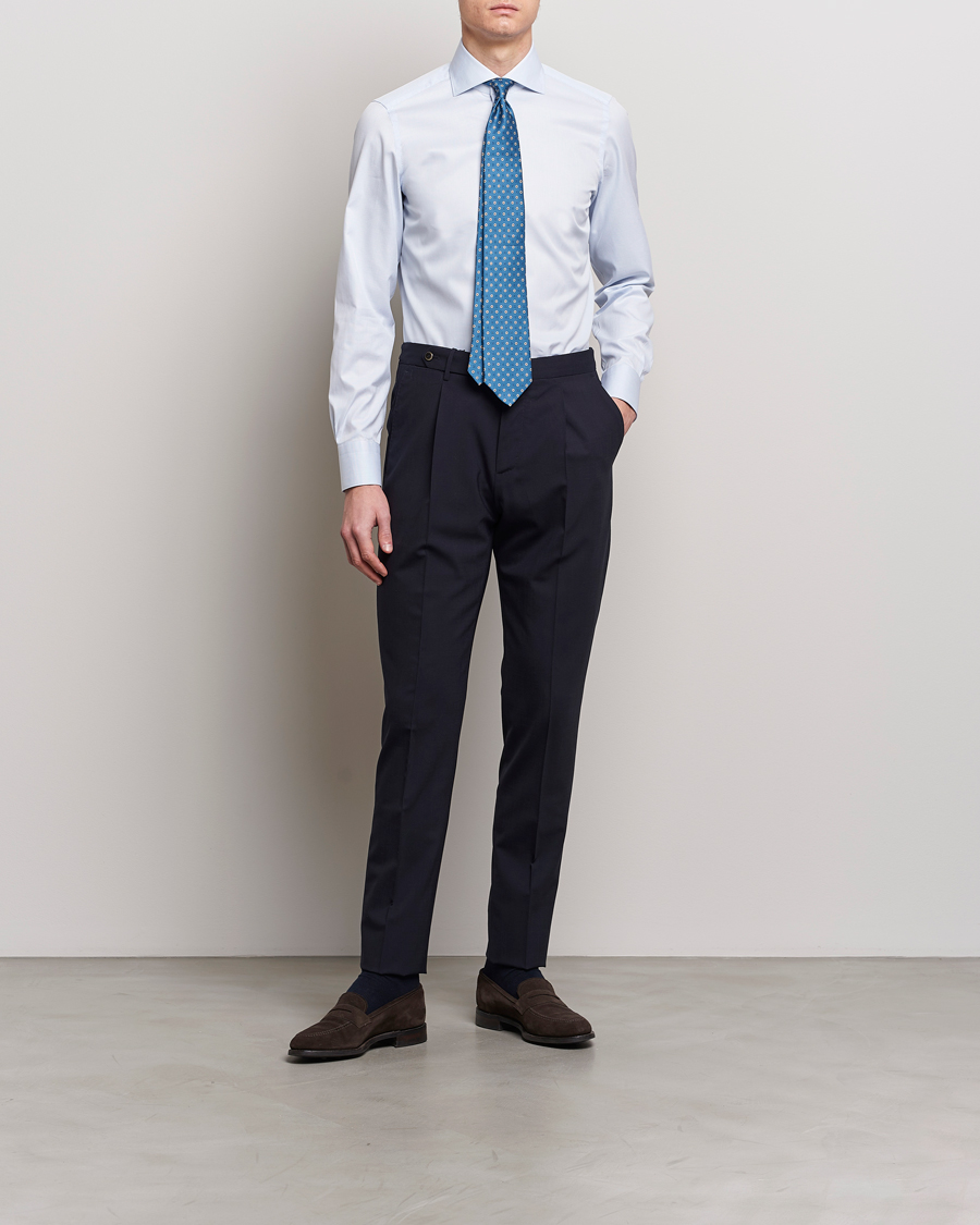 Hombres | Camisas | Finamore Napoli | Milano Slim Structured Dress Shirt Light Blue