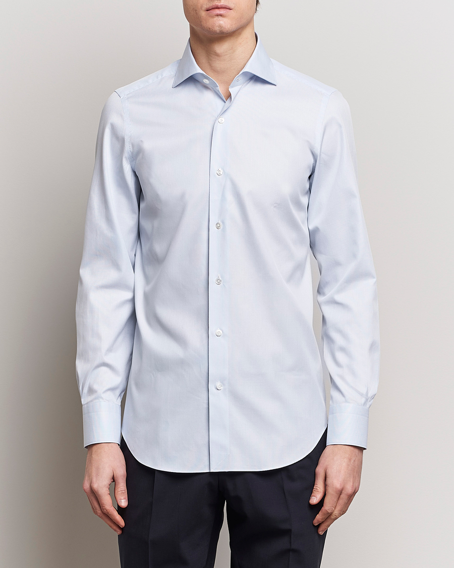 Hombres | Camisas | Finamore Napoli | Milano Slim Structured Dress Shirt Light Blue