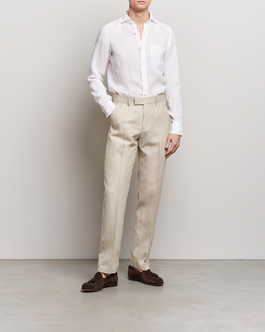Hombres | Camisas | Finamore Napoli | Gaeta Linen Pocket Shirt White