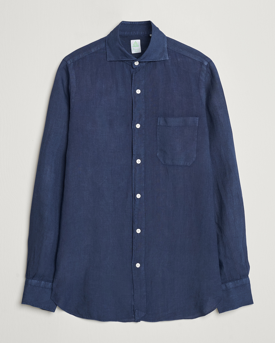 Hombres | Camisas | Finamore Napoli | Gaeta Linen Pocket Shirt Navy