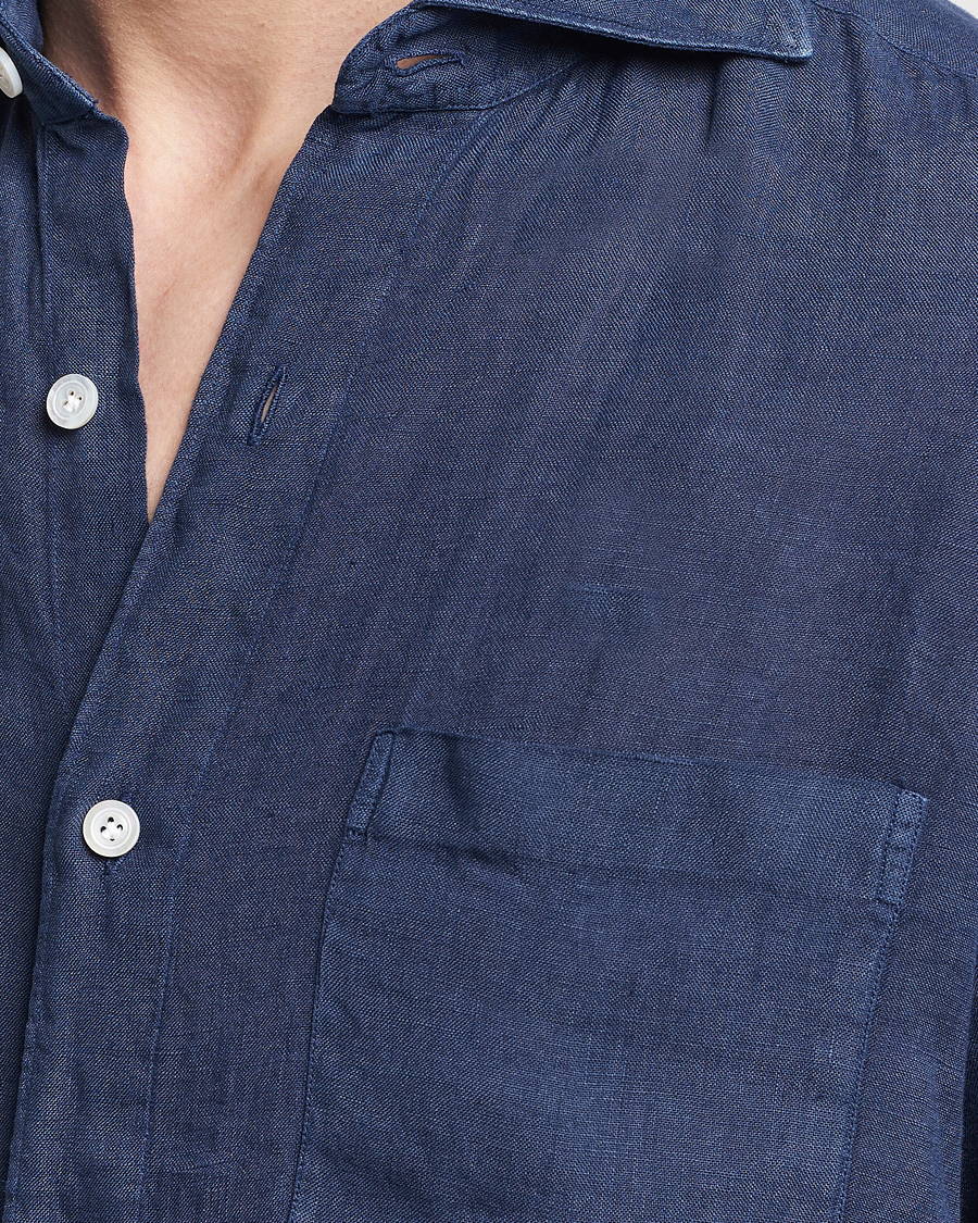 Hombres | Camisas | Finamore Napoli | Gaeta Linen Pocket Shirt Navy