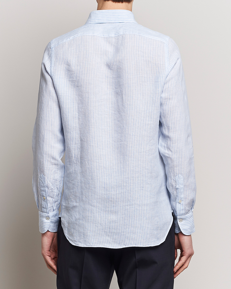 Hombres | Camisas | Finamore Napoli | Gaeta Striped Linen Pocket Shirt Light Blue