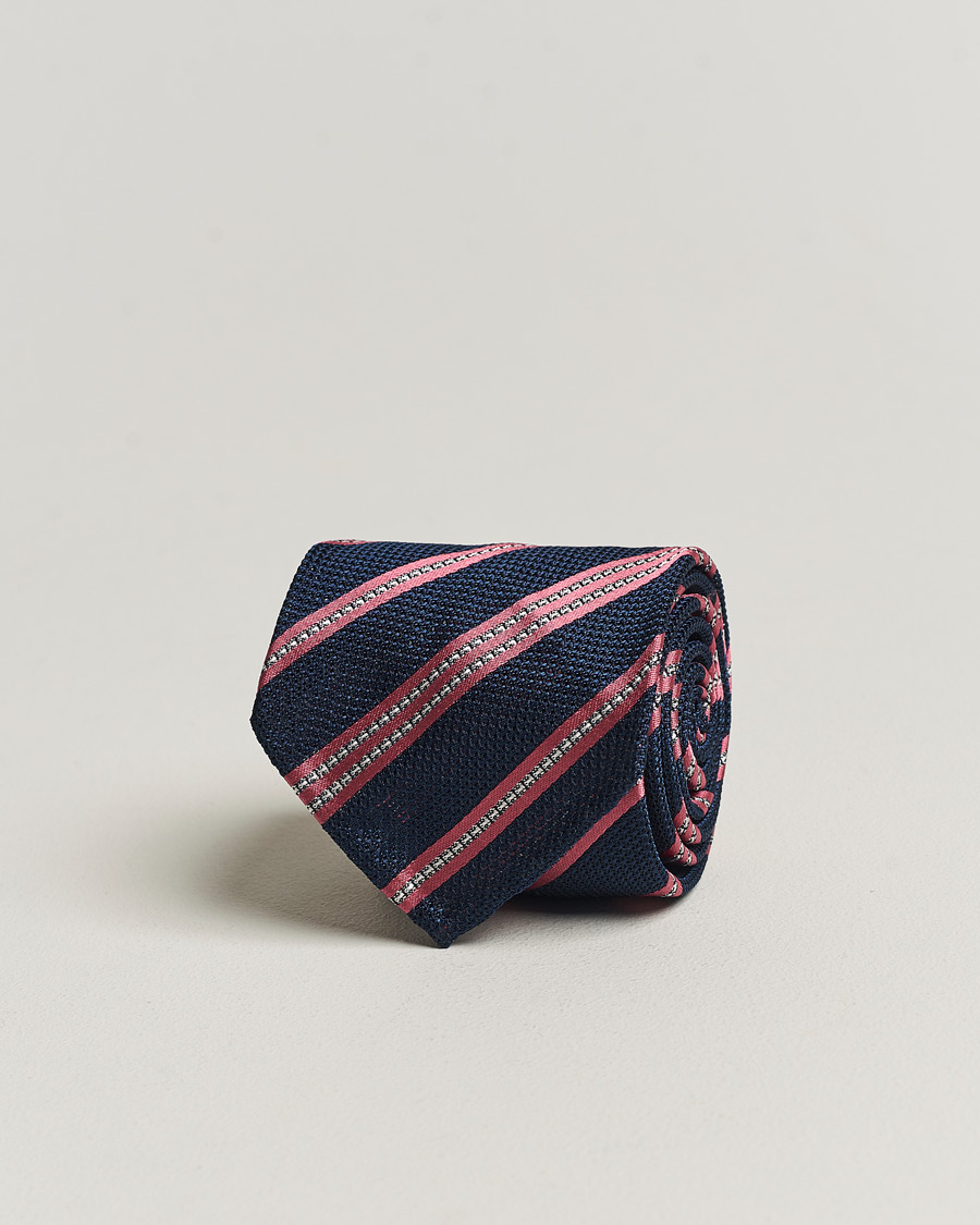 Hombres | Finamore Napoli Jacquard Regimental Stripe Silk Tie Navy/Red | Finamore Napoli | Jacquard Regimental Stripe Silk Tie Navy/Red