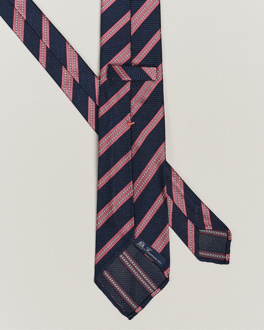 Hombres | Finamore Napoli Jacquard Regimental Stripe Silk Tie Navy/Red | Finamore Napoli | Jacquard Regimental Stripe Silk Tie Navy/Red