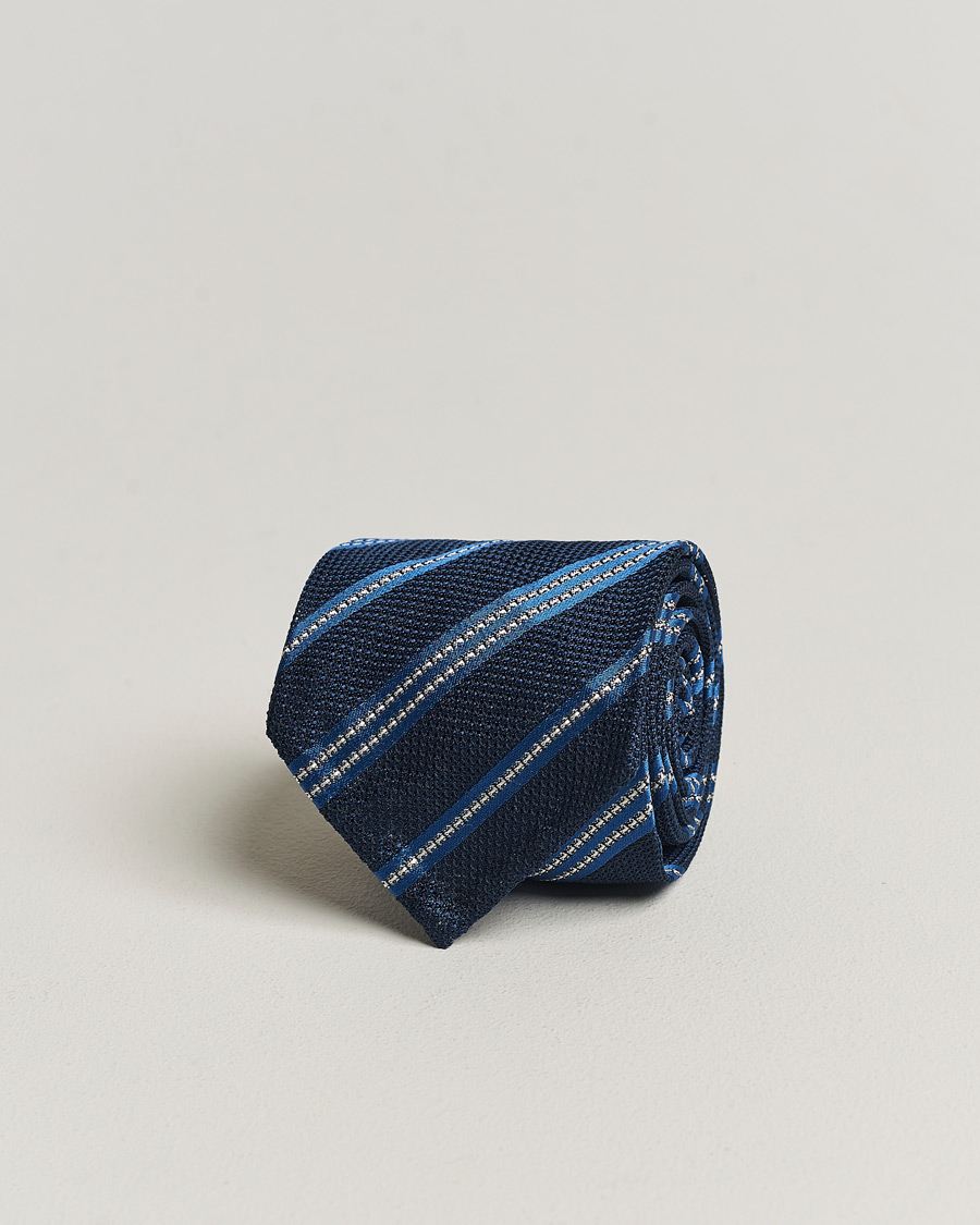 Hombres | Finamore Napoli Jacquard Regimental Stripe Silk Tie Navy/Blue | Finamore Napoli | Jacquard Regimental Stripe Silk Tie Navy/Blue