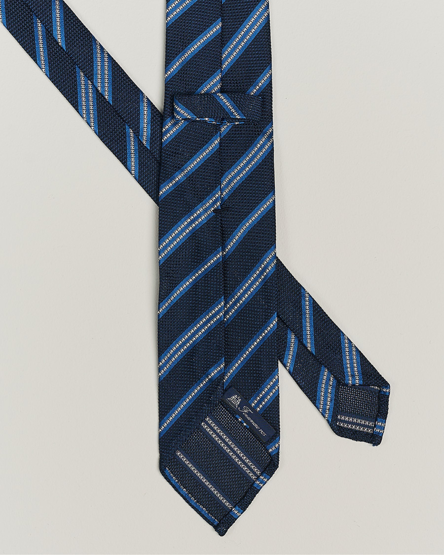 Hombres | Finamore Napoli Jacquard Regimental Stripe Silk Tie Navy/Blue | Finamore Napoli | Jacquard Regimental Stripe Silk Tie Navy/Blue