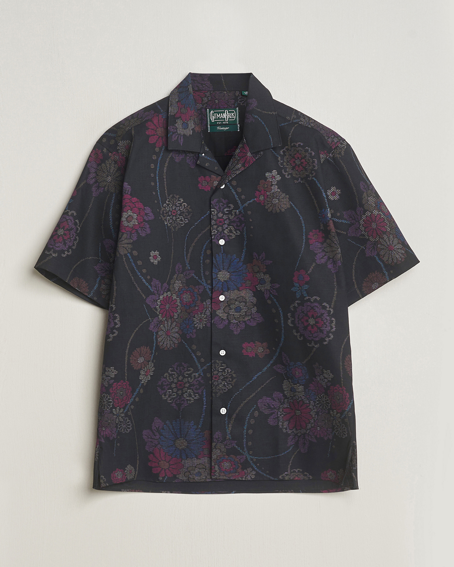 Hombres | Camisas | Gitman Vintage | Japanese Floral Jacquard Camp Shirt Black