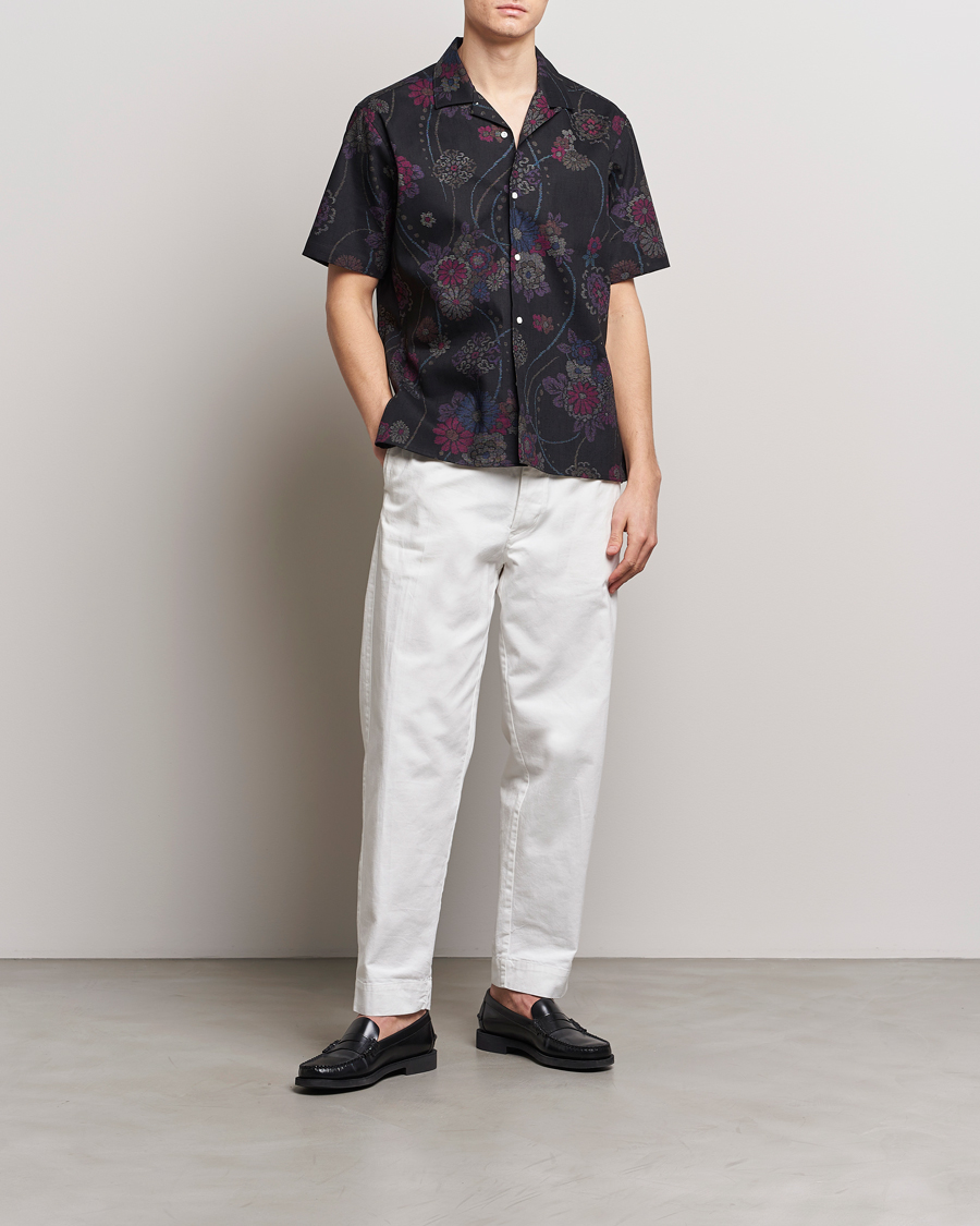 Hombres | Camisas | Gitman Vintage | Japanese Floral Jacquard Camp Shirt Black