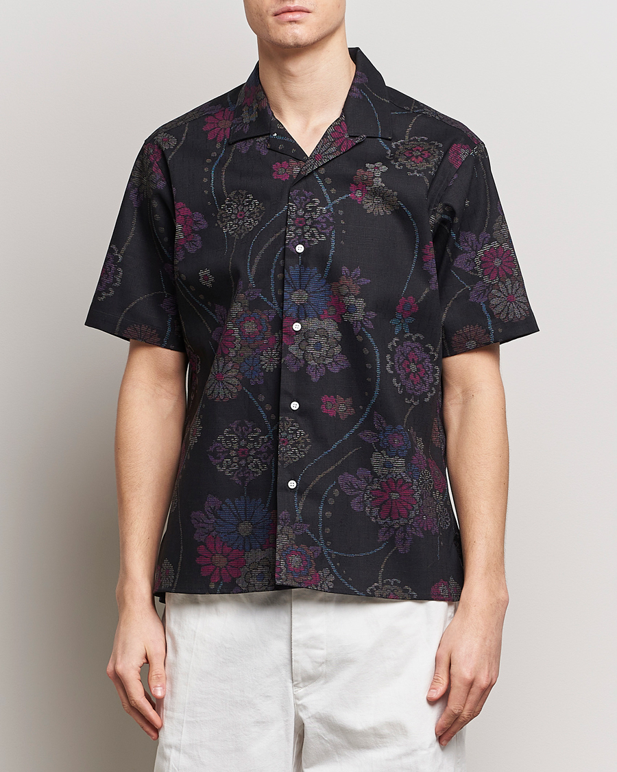 Hombres | Camisas | Gitman Vintage | Japanese Floral Jacquard Camp Shirt Black