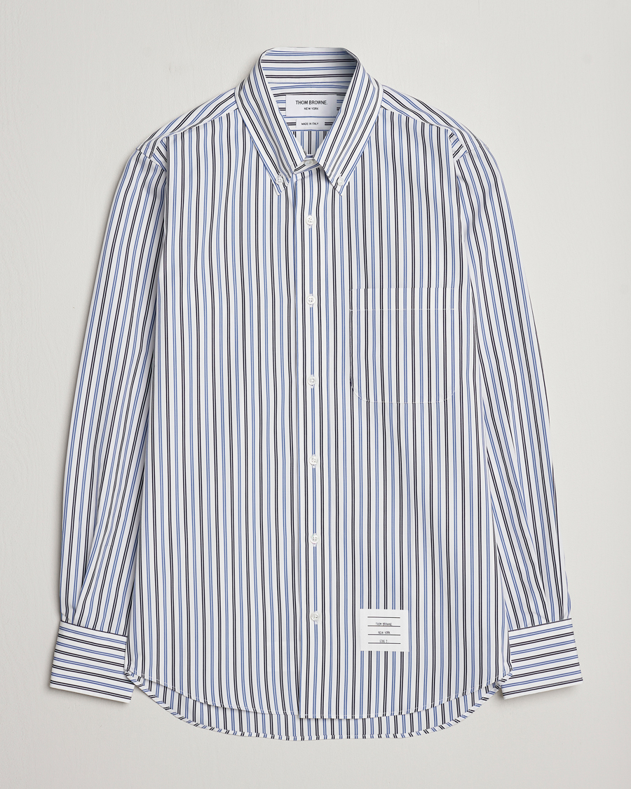 Hombres | Camisas | Thom Browne | Button Down Poplin Shirt Navy Stripes