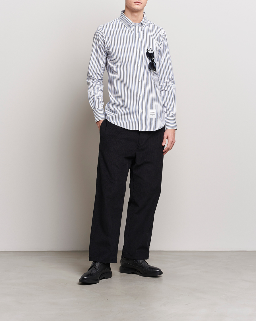 Hombres | Camisas | Thom Browne | Button Down Poplin Shirt Navy Stripes