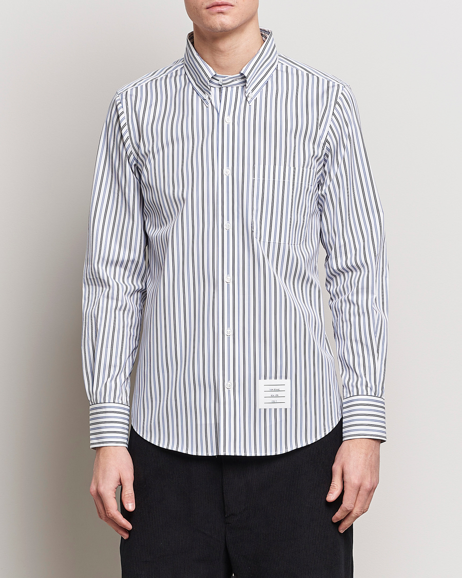 Hombres | Camisas | Thom Browne | Button Down Poplin Shirt Navy Stripes