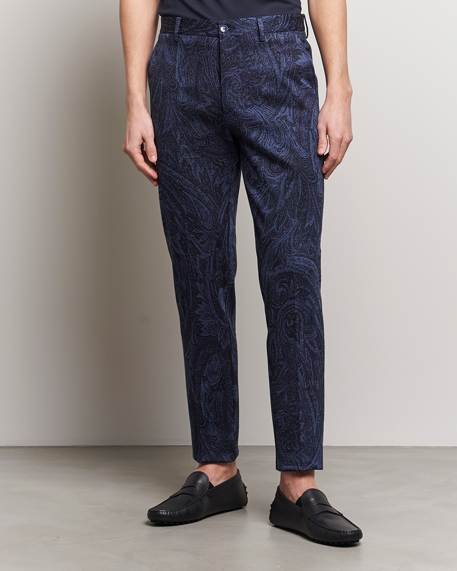 Hombres | Pantalones | Etro | Tonal Paisley Trousers Navy