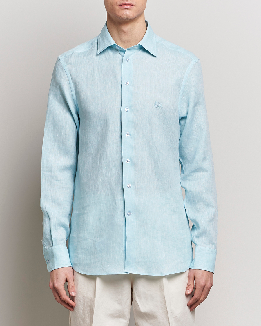 Hombres | Italian Department | Etro | Slim Fit Linen Shirt Light Blue