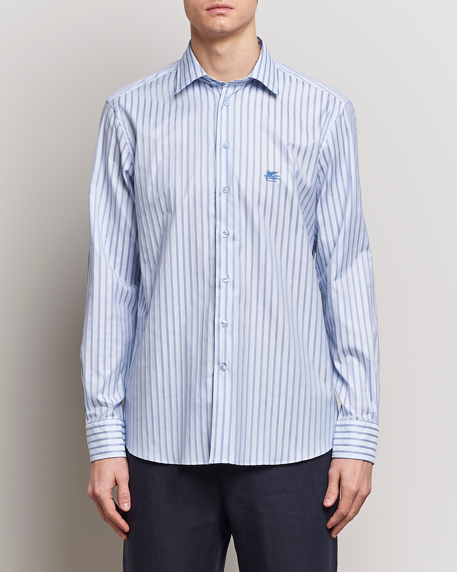 Hombres | Italian Department | Etro | Slim Fit Striped Cotton Shirt Light Blue