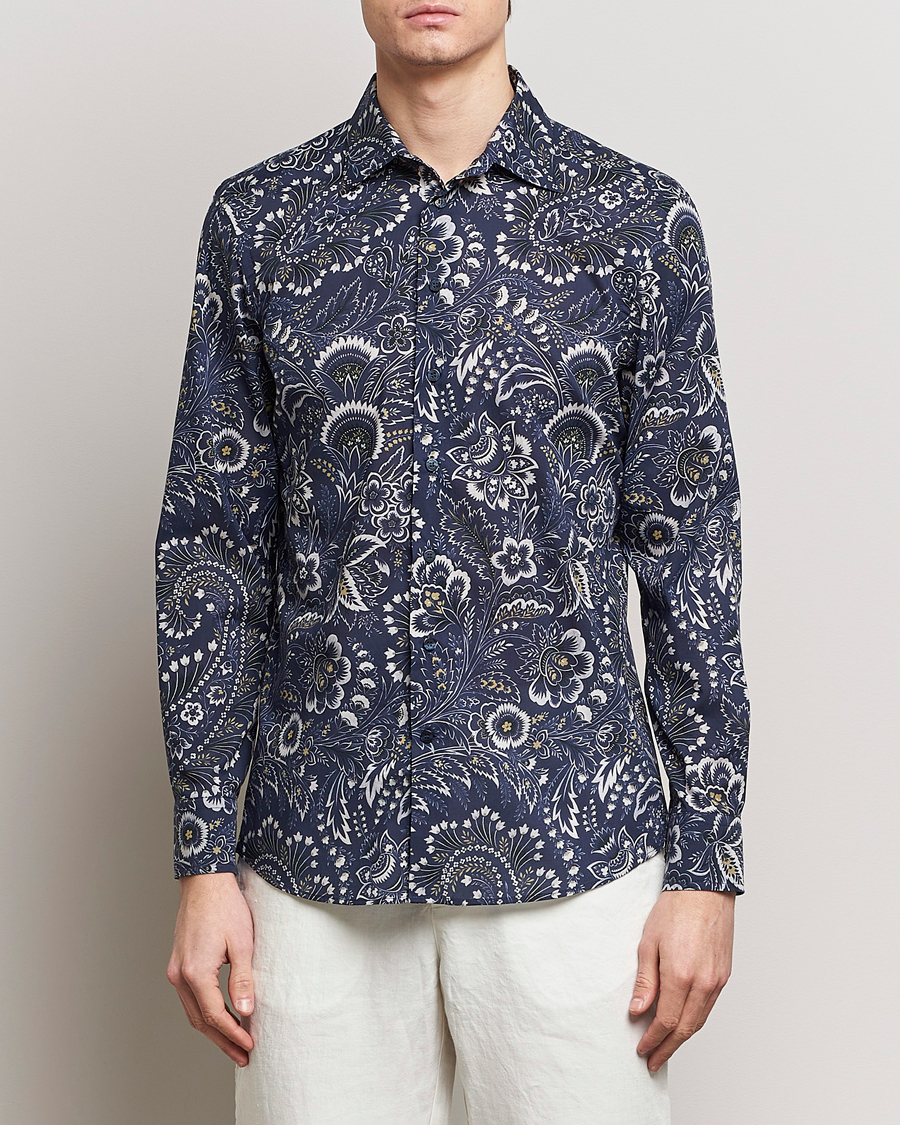 Hombres | Camisas casuales | Etro | Slim Fit Floral Print Shirt Navy