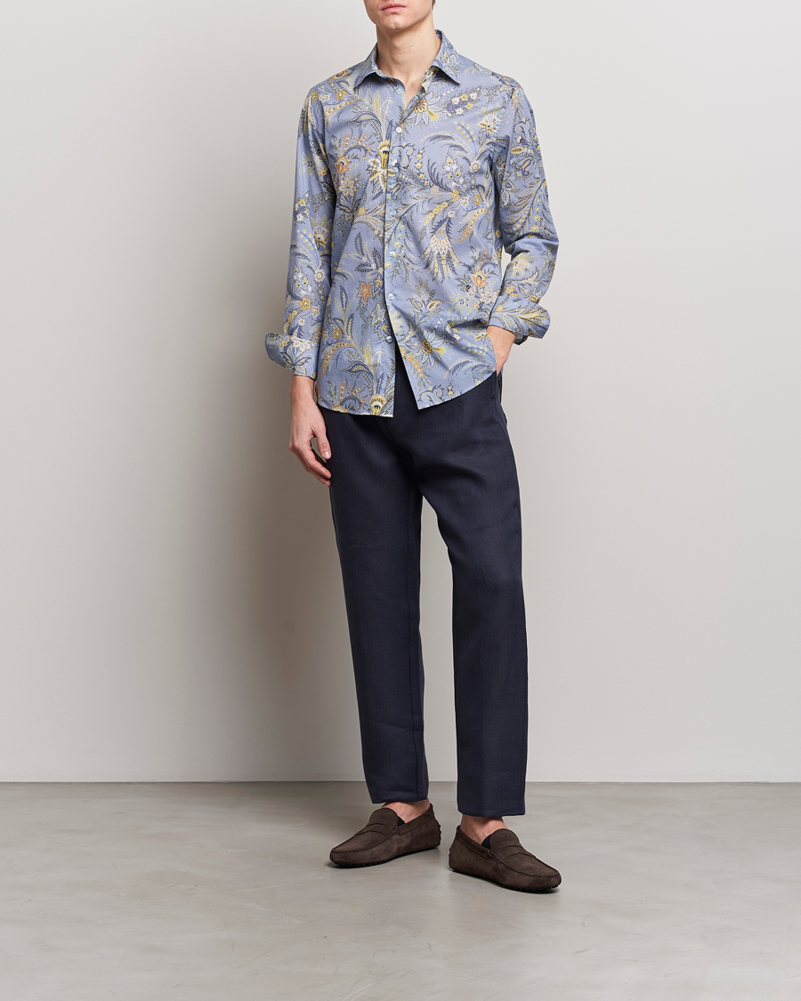 Hombres | Camisas | Etro | Slim Fit Floral Print Shirt Azzurro