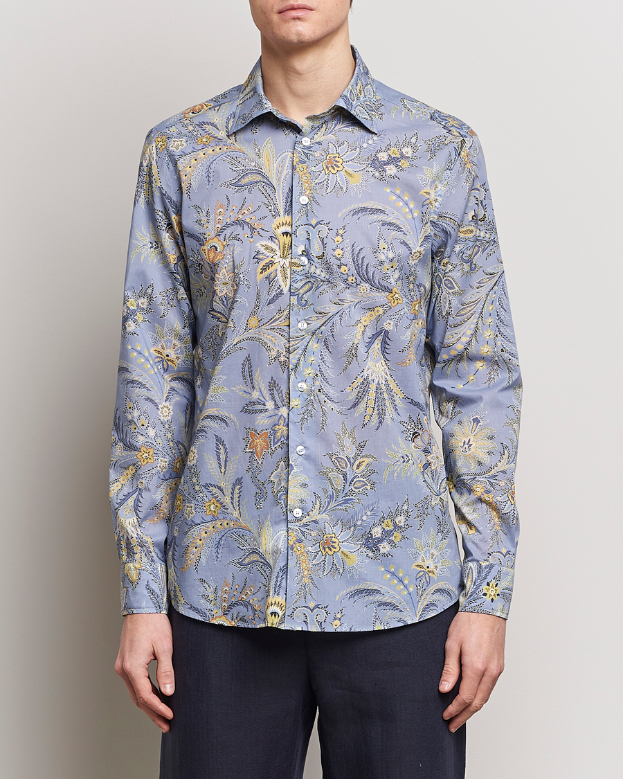 Hombres | Italian Department | Etro | Slim Fit Floral Print Shirt Azzurro