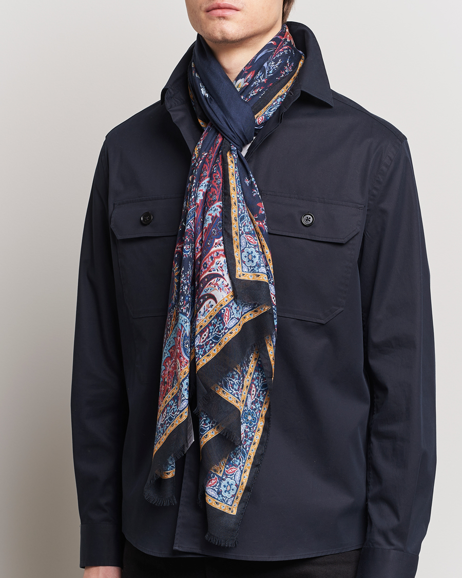 Hombres | Italian Department | Etro | Modal/Cashmere Printed Scarf Navy