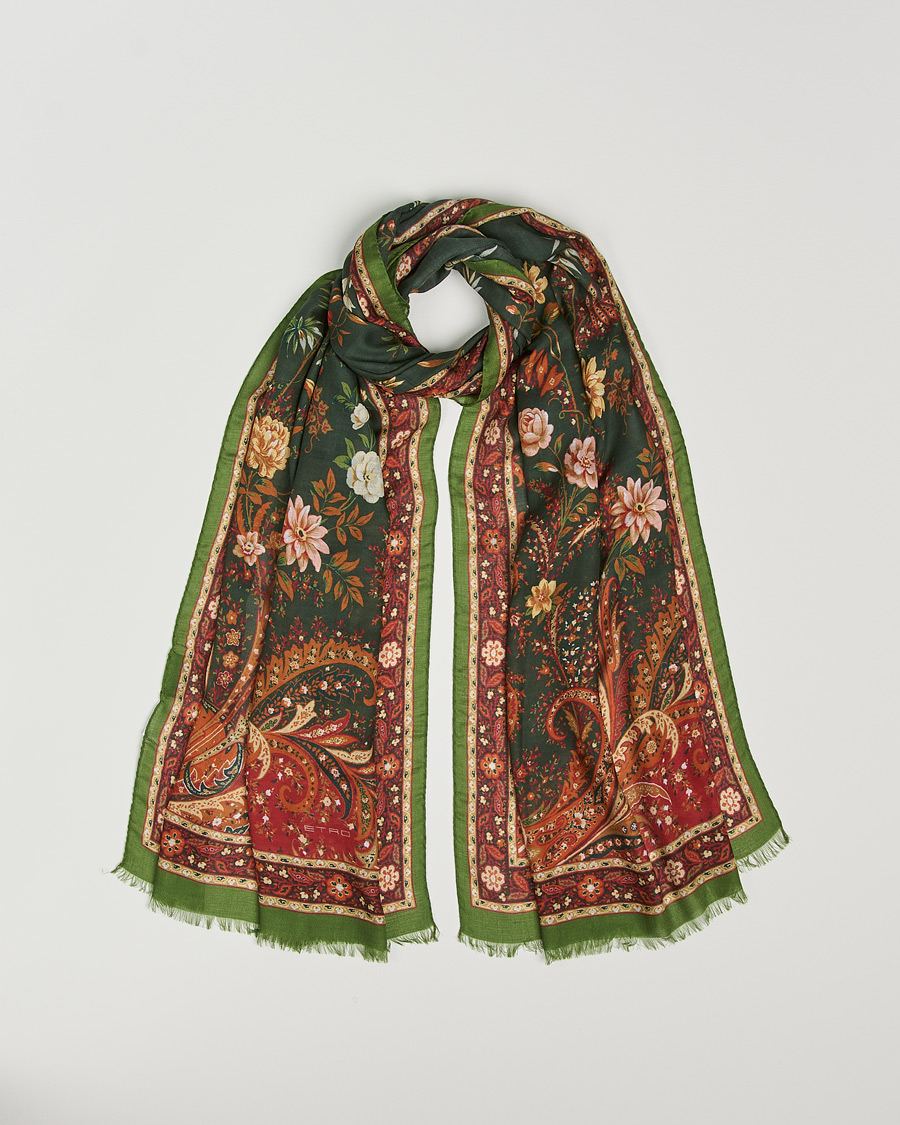 Hombres | Etro Modal/Cashmere Printed Scarf Green/Burgundy | Etro | Modal/Cashmere Printed Scarf Green/Burgundy
