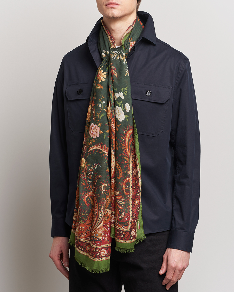 Hombres | Italian Department | Etro | Modal/Cashmere Printed Scarf Green/Burgundy