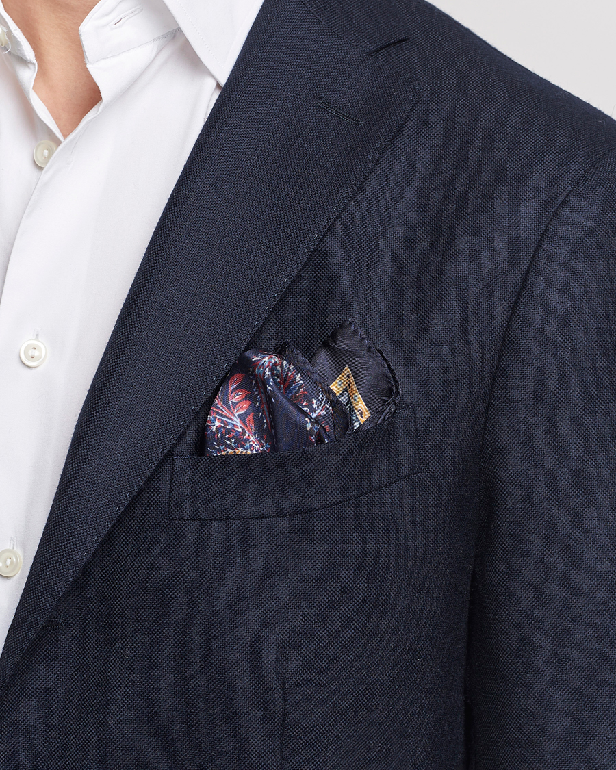 Hombres | Etro Printed Silk Pocket Square Navy | Etro | Printed Silk Pocket Square Navy