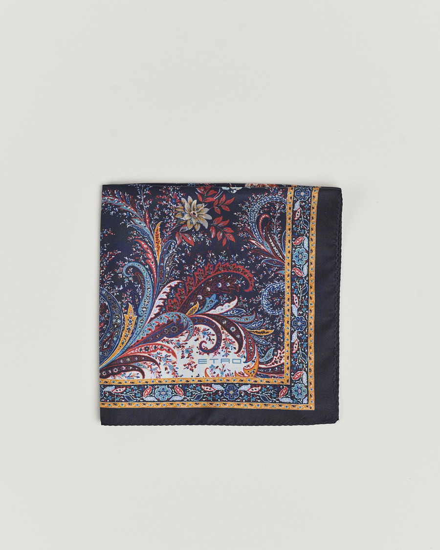 Hombres | Etro Printed Silk Pocket Square Navy | Etro | Printed Silk Pocket Square Navy