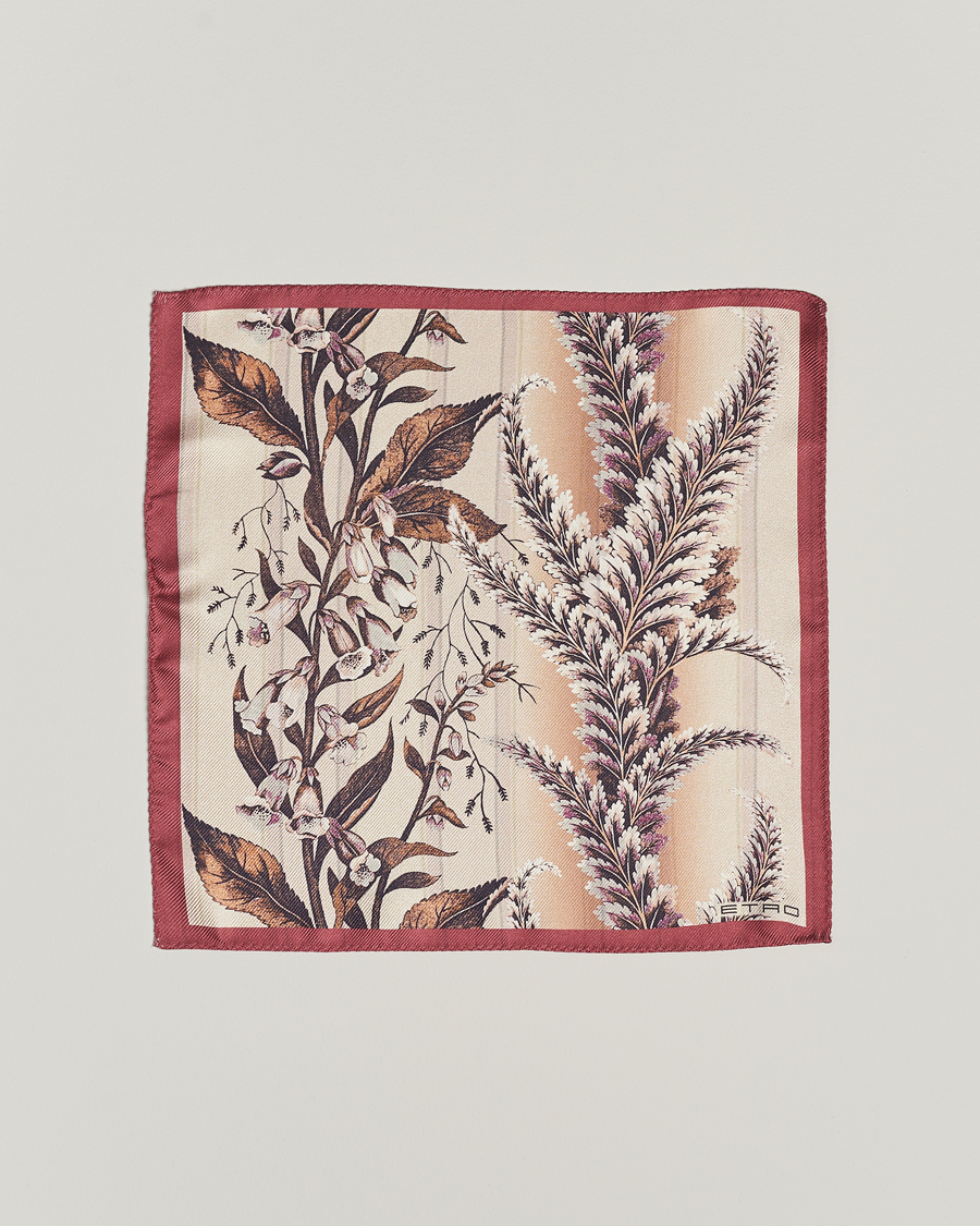 Hombres | Etro Printed Silk Pocket Square Beige/Burgundy | Etro | Printed Silk Pocket Square Beige/Burgundy