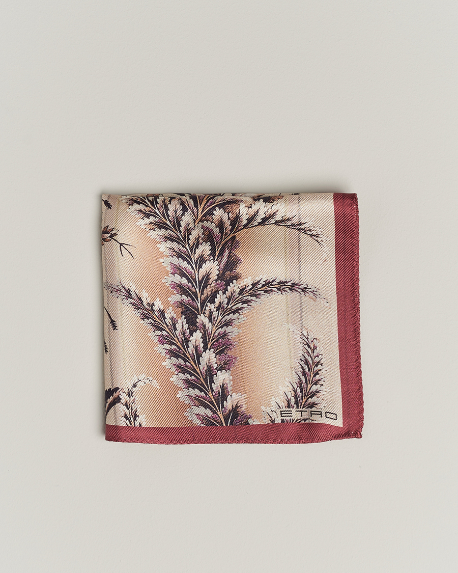 Hombres | Italian Department | Etro | Printed Silk Pocket Square Beige/Burgundy