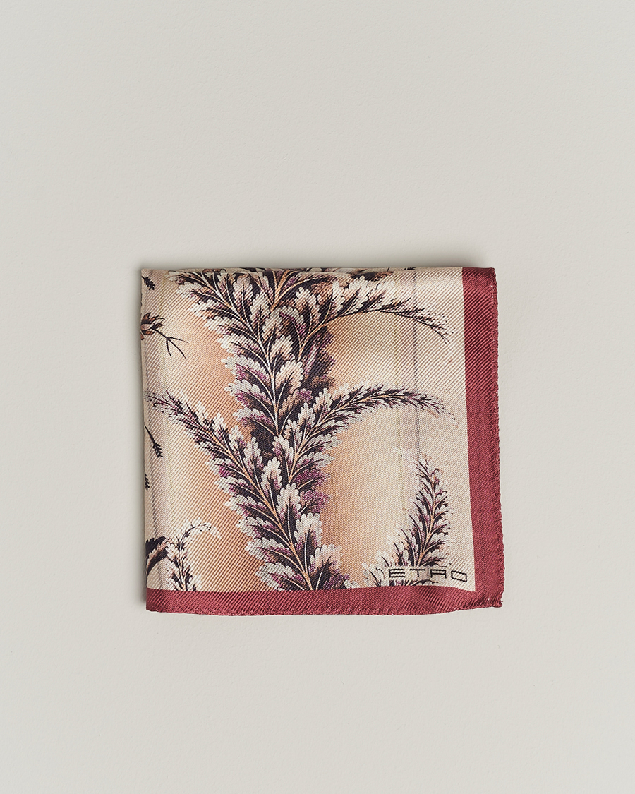 Hombres | Etro Printed Silk Pocket Square Beige/Burgundy | Etro | Printed Silk Pocket Square Beige/Burgundy