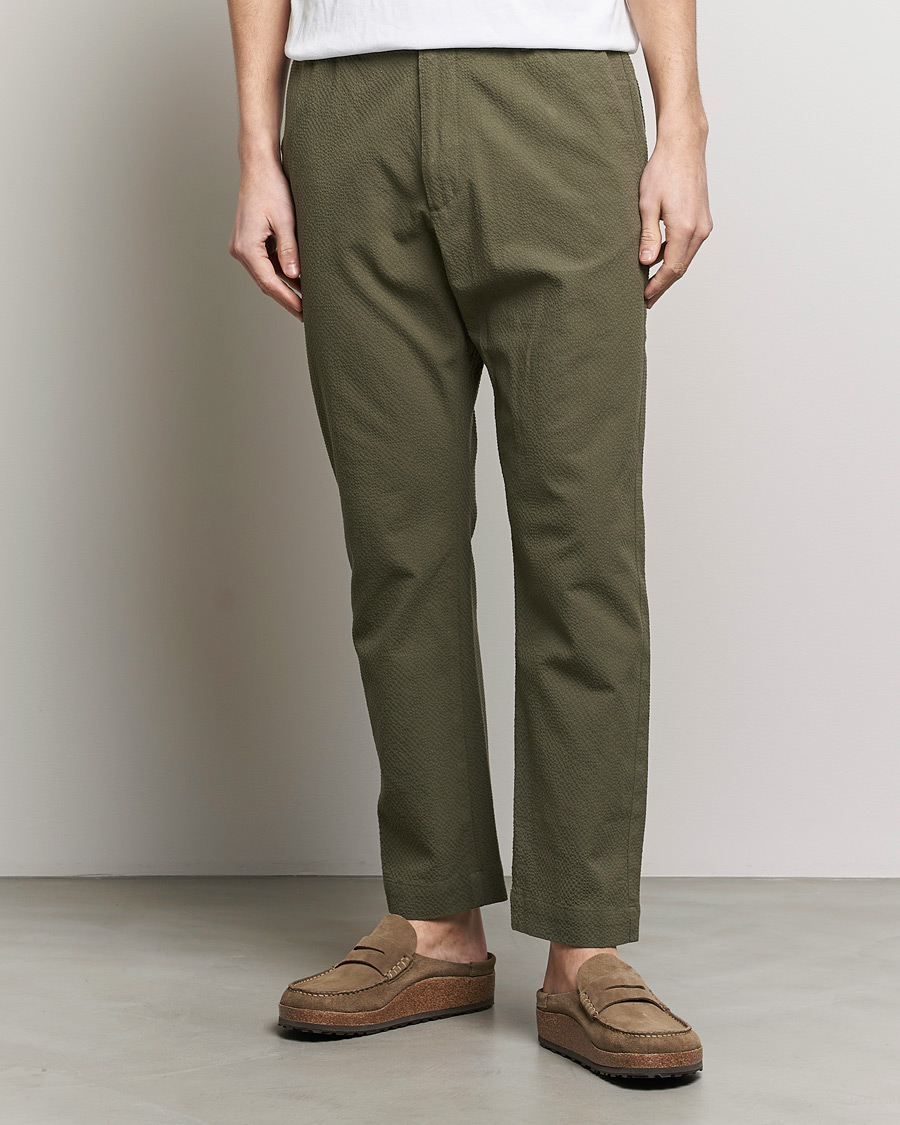 Hombres | Pantalones | NN07 | Billie Seersucker Drawstring Trousers Capers Green