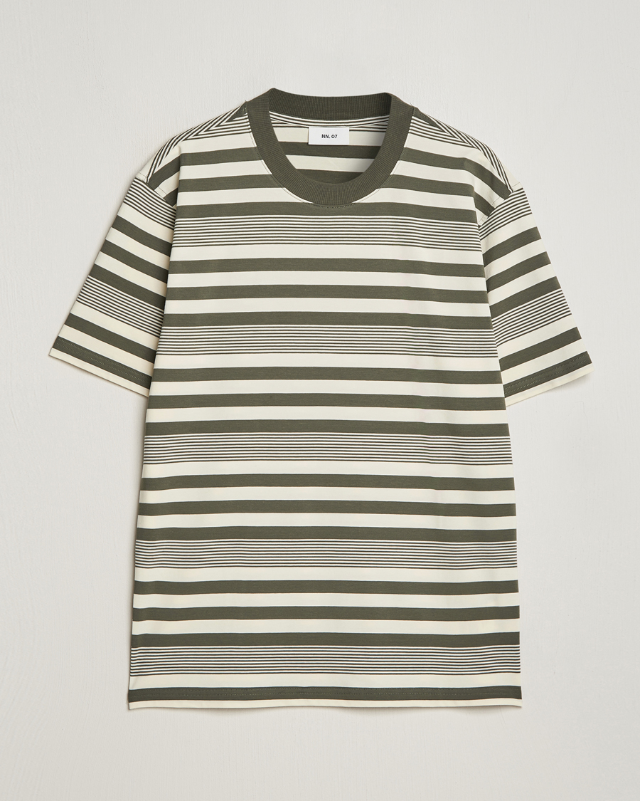 Hombres | Camisetas | NN07 | Adam Striped Crew Neck T-Shirt Capers Green