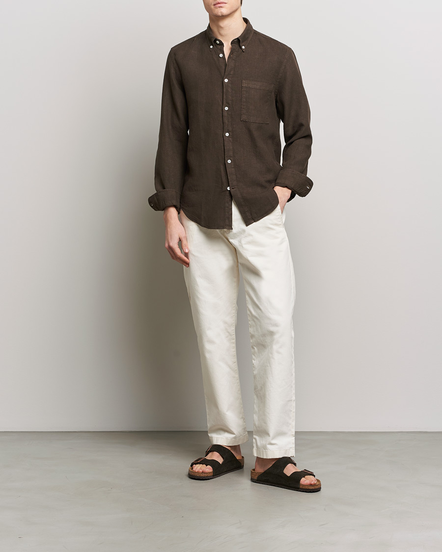 Hombres | Camisas | NN07 | Arne Linen Shirt Demitasse Brown