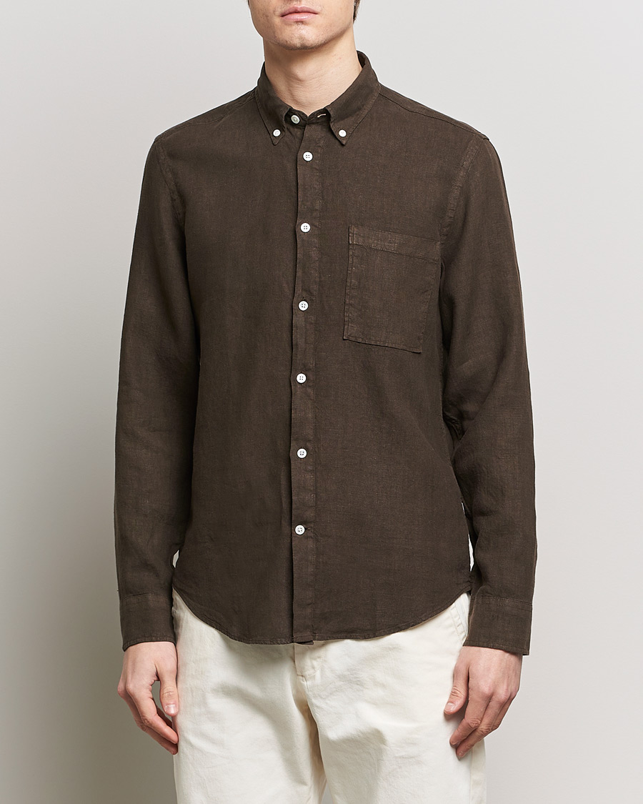 Hombres | Camisas de lino | NN07 | Arne Linen Shirt Demitasse Brown