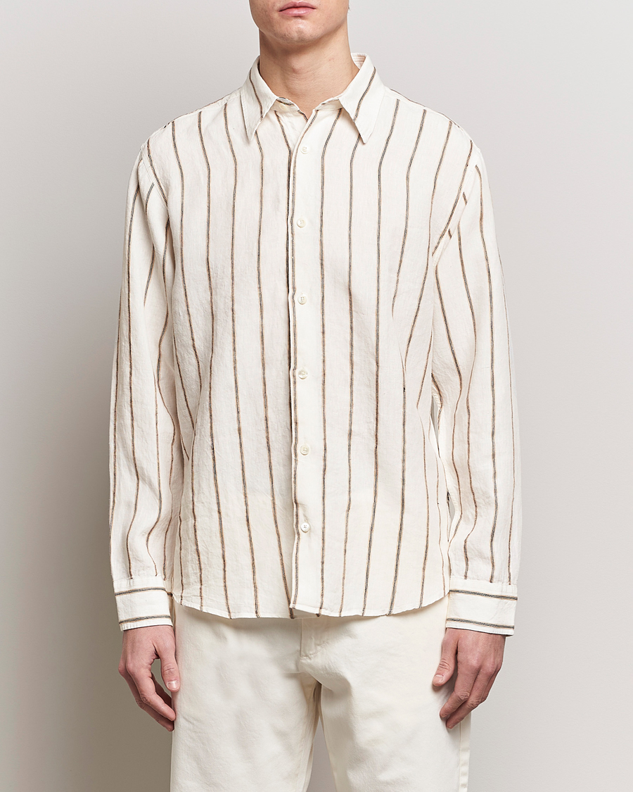 Hombres | Camisas de lino | NN07 | Quinsy Striped Linen Shirt Ecru Multi