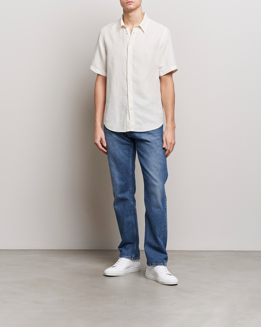 Hombres | Camisas | NN07 | Arne Tencel/Linen Short Sleeve Shirt White