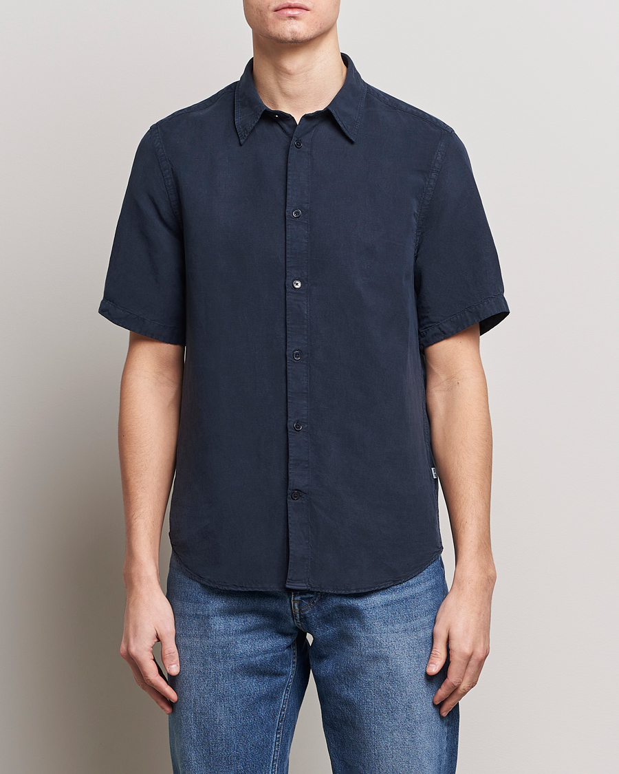 Hombres | Camisas de manga corta | NN07 | Arne Tencel/Linen Short Sleeve Shirt Navy Blue