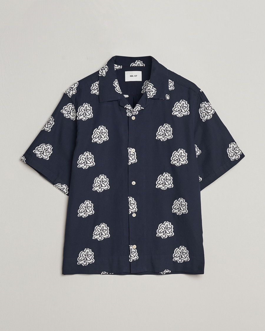 Hombres | Camisas | NN07 | Leo Printed Short Sleeve Shirt Navy Blue
