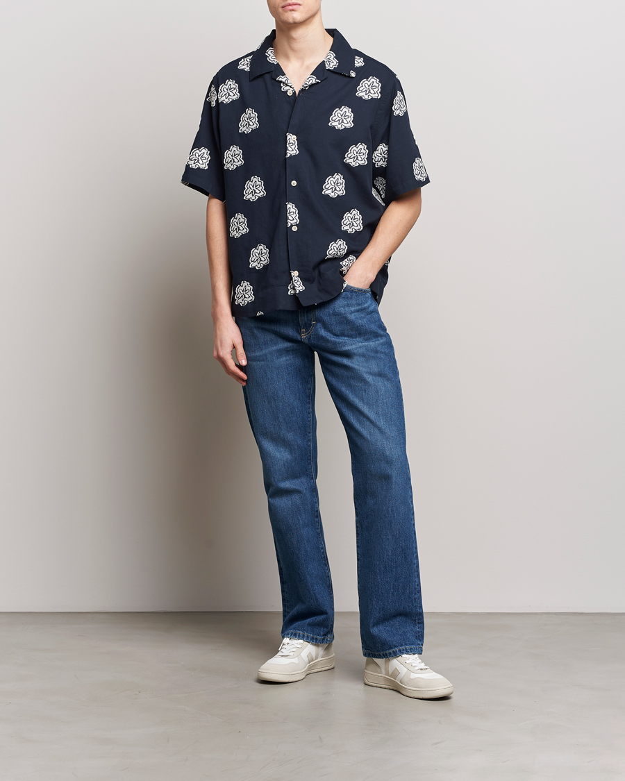 Hombres | Camisas | NN07 | Leo Printed Short Sleeve Shirt Navy Blue