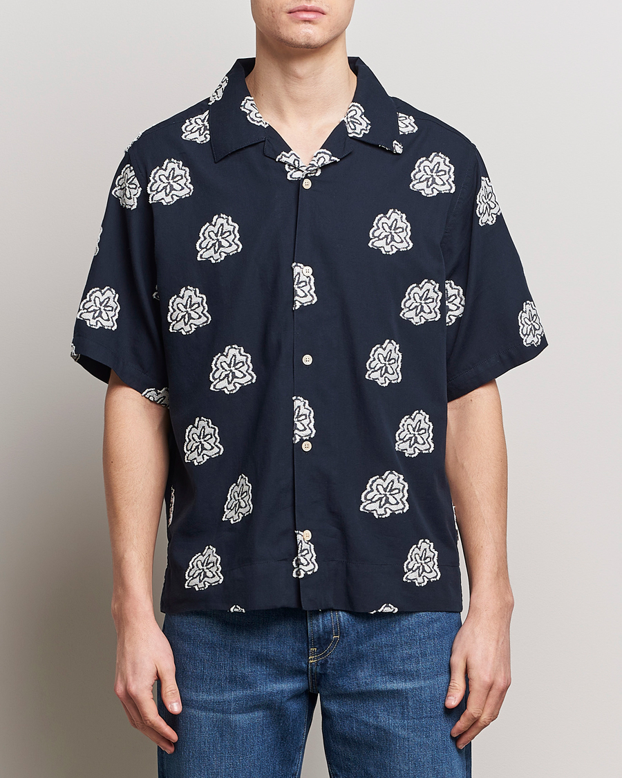 Hombres | Camisas | NN07 | Leo Printed Short Sleeve Shirt Navy Blue